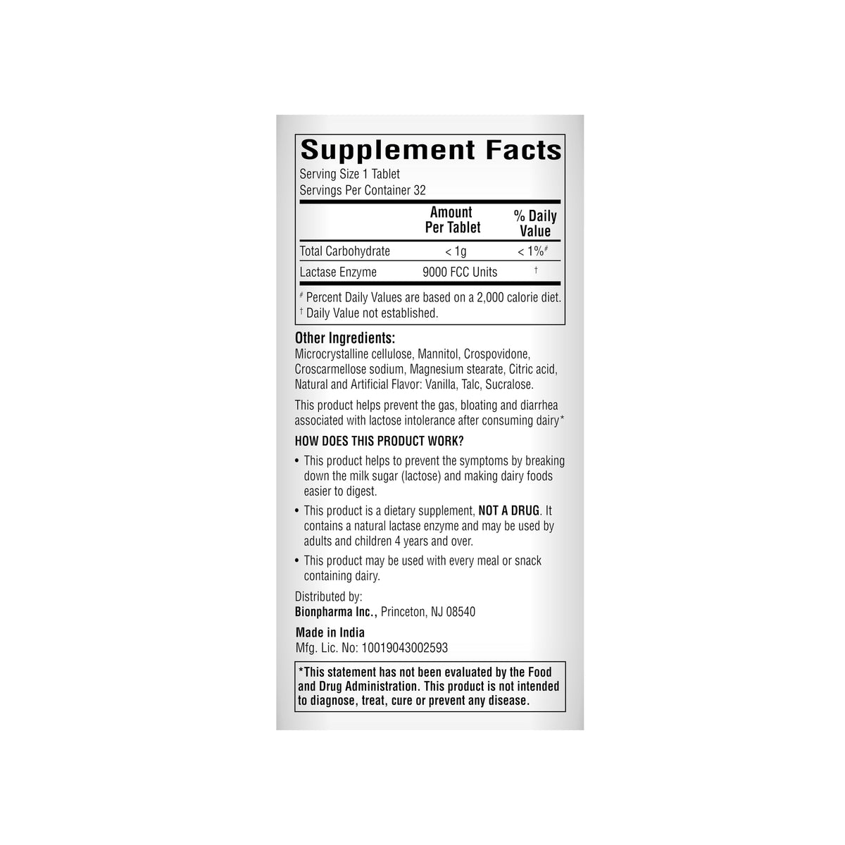Lactase Enzyme Chewable Tablets 32 Count M9577