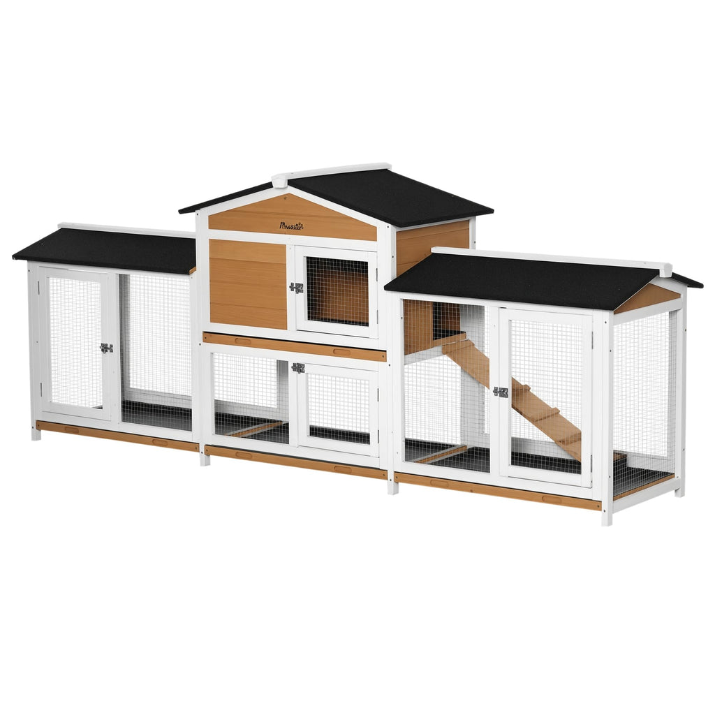 White Wooden Rabbit Hutch with Ramp W812959