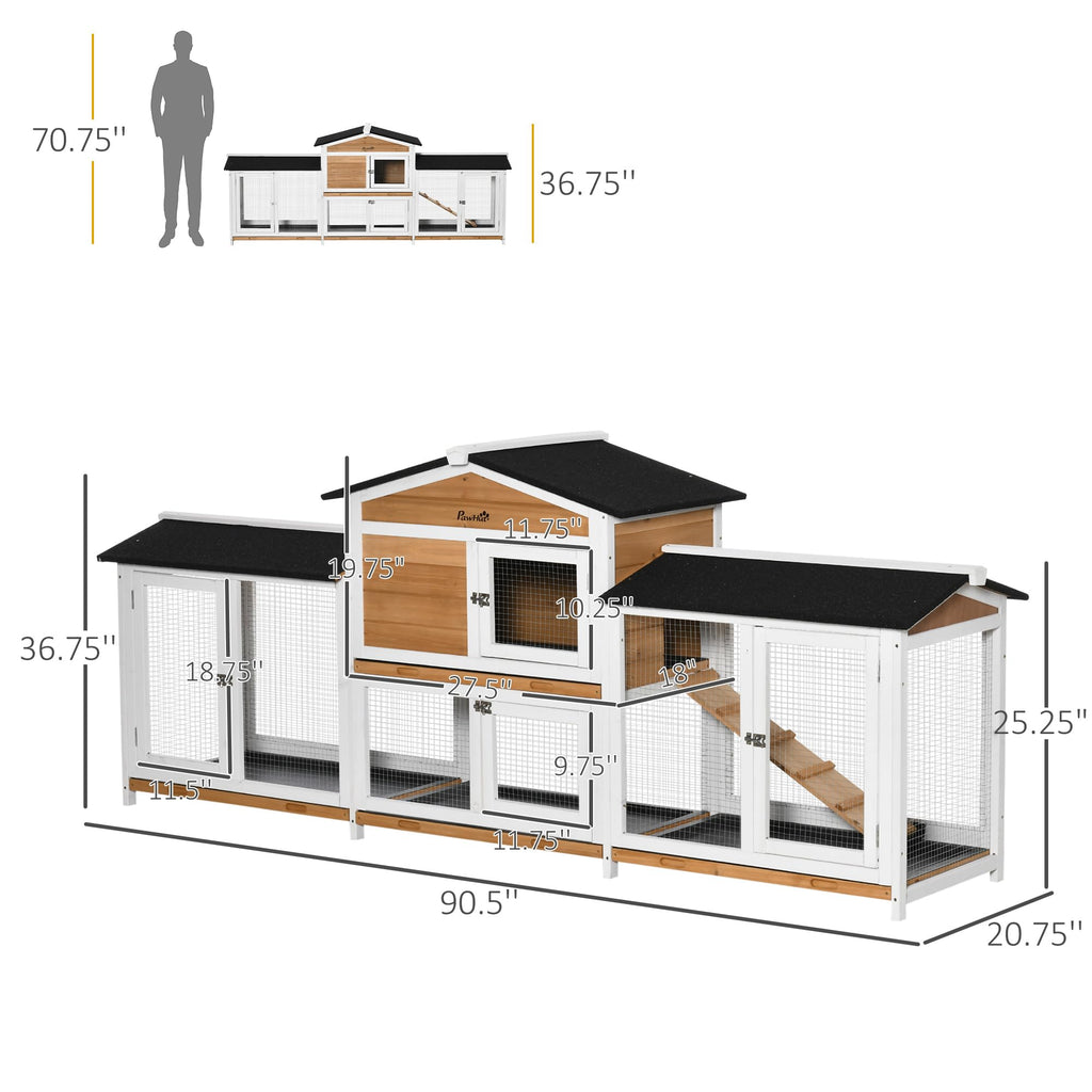 White Wooden Rabbit Hutch with Ramp W812959