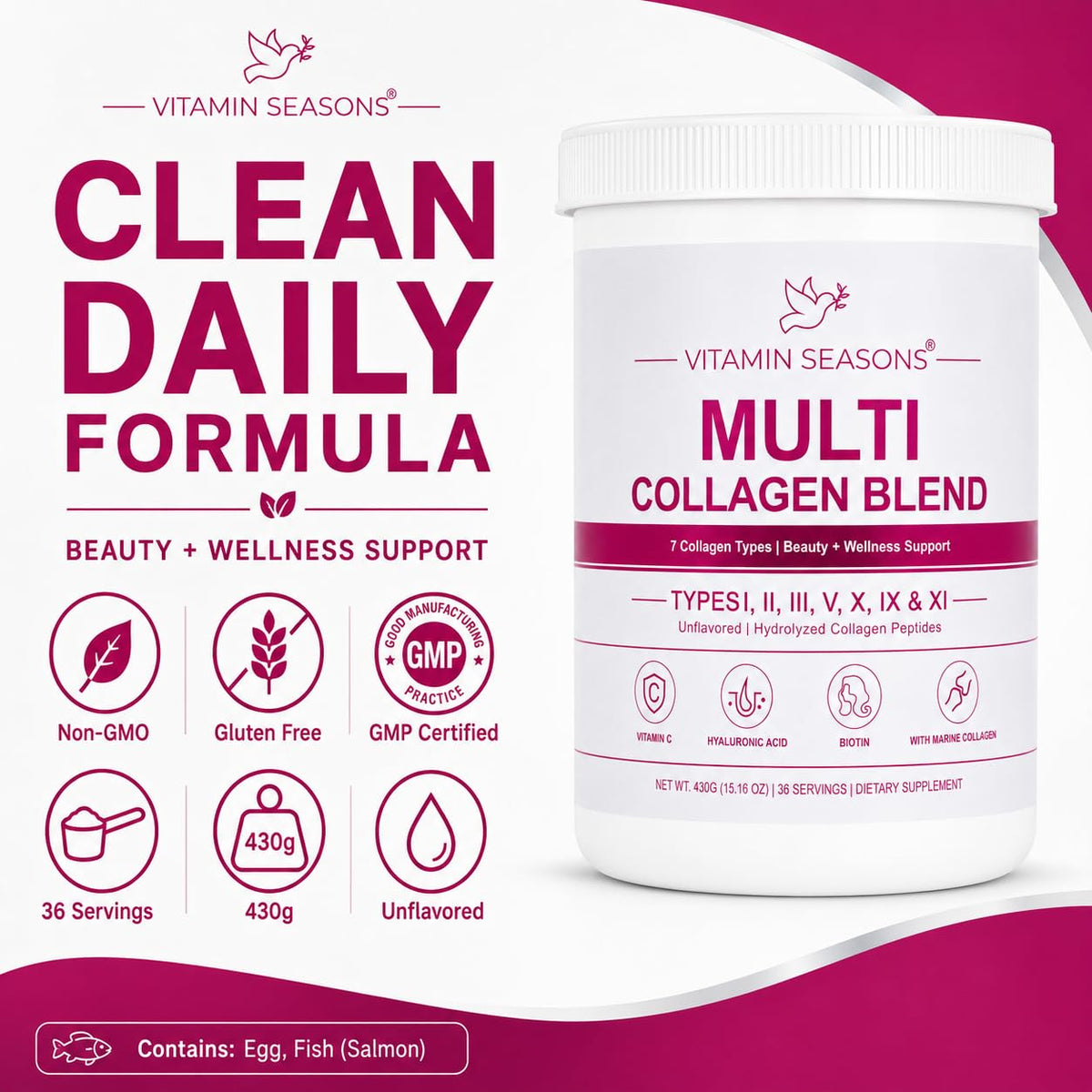 Unflavored Hydrolyzed Collagen Peptides Powder 15.16 oz X1641