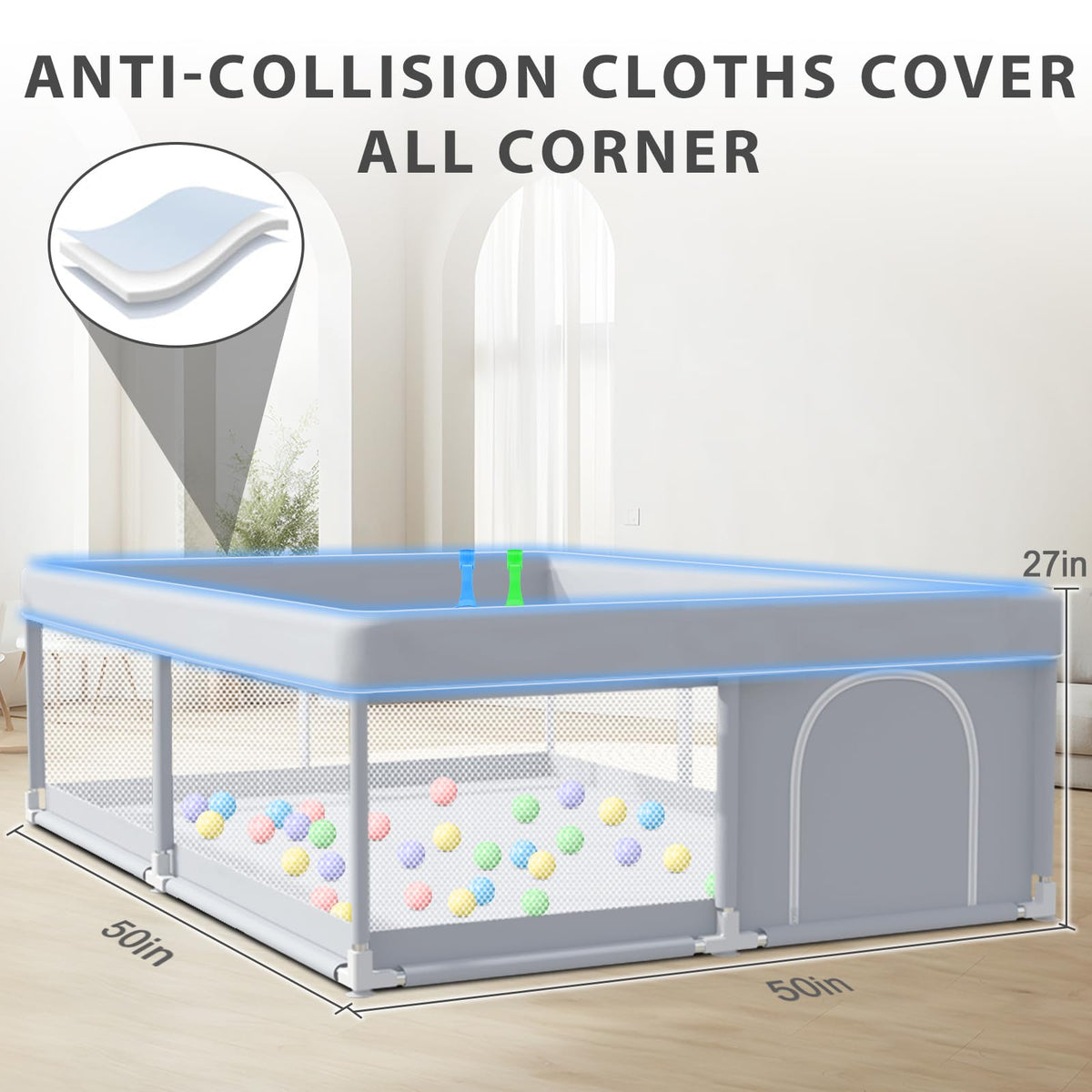 50 x 50 Inch Baby Playpen with Breathable Mesh I1522