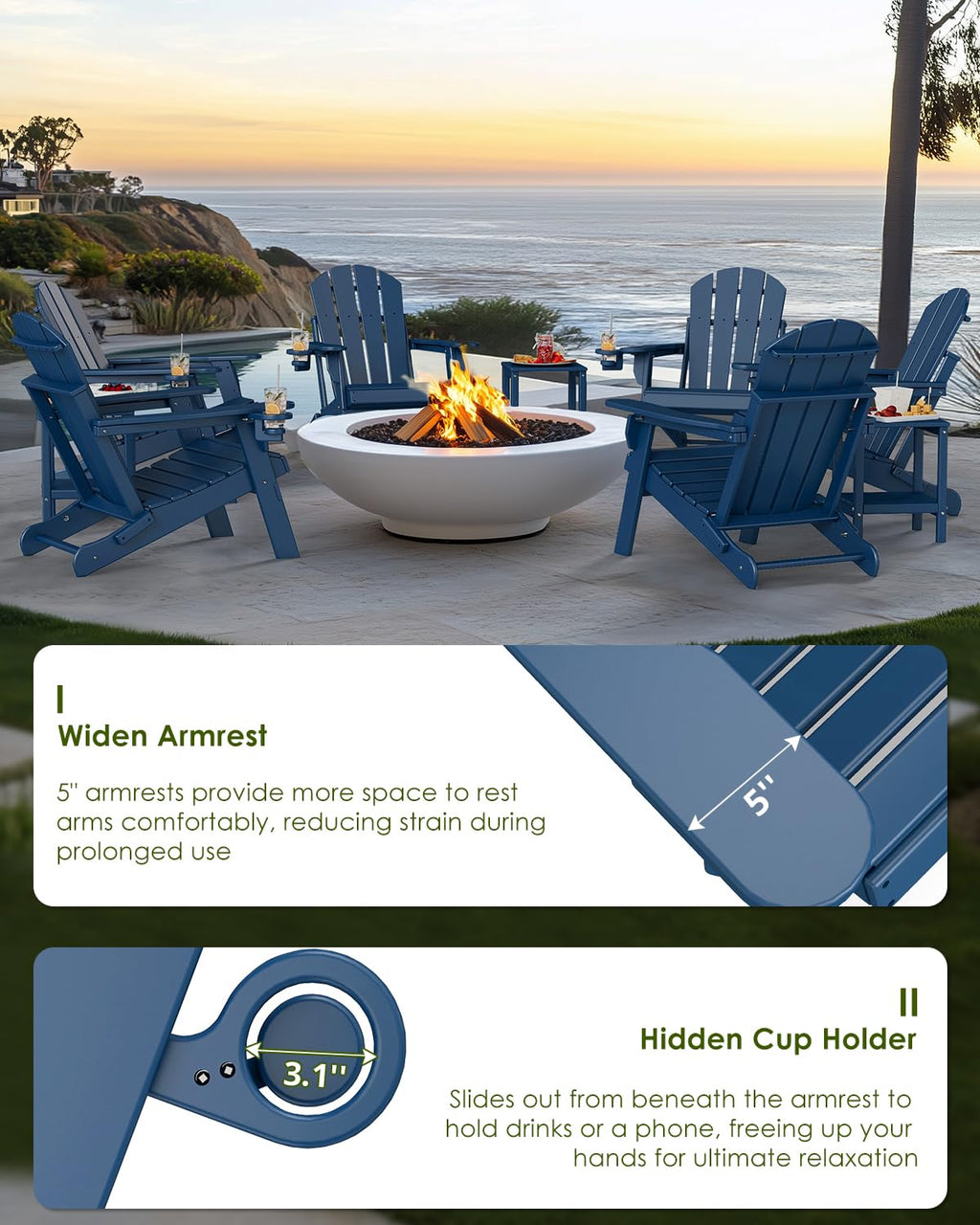 Folding Adirondack Chairs Set of 2 Blue F560