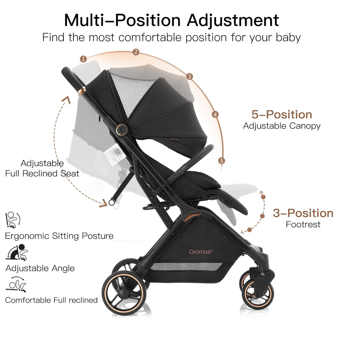 Gravity Folding Baby Stroller with Canopy & Cup Holder, Black C40556