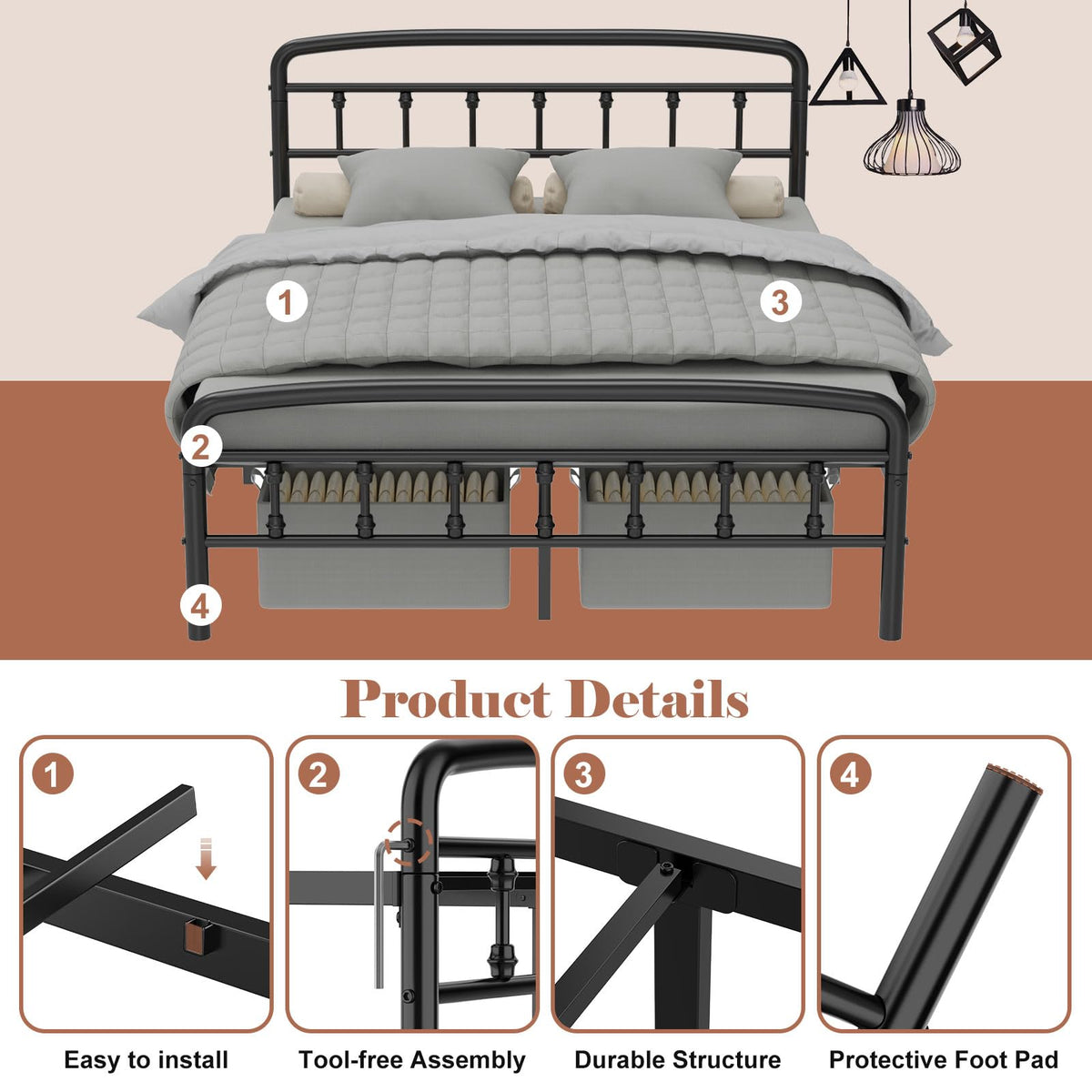 Full Size Metal Bed Frame with Headboard P89052