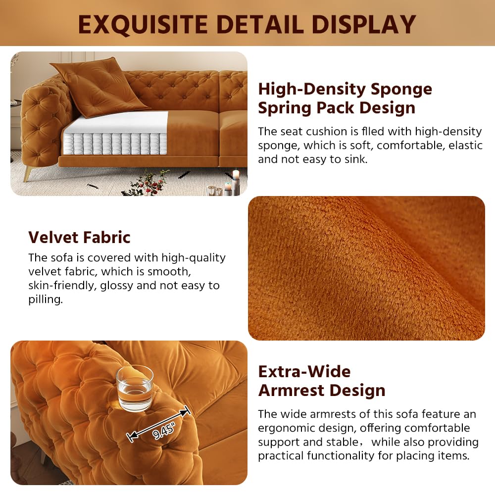 Orange Velvet 3 in 1 Convertible Sleeper Sofa J5754