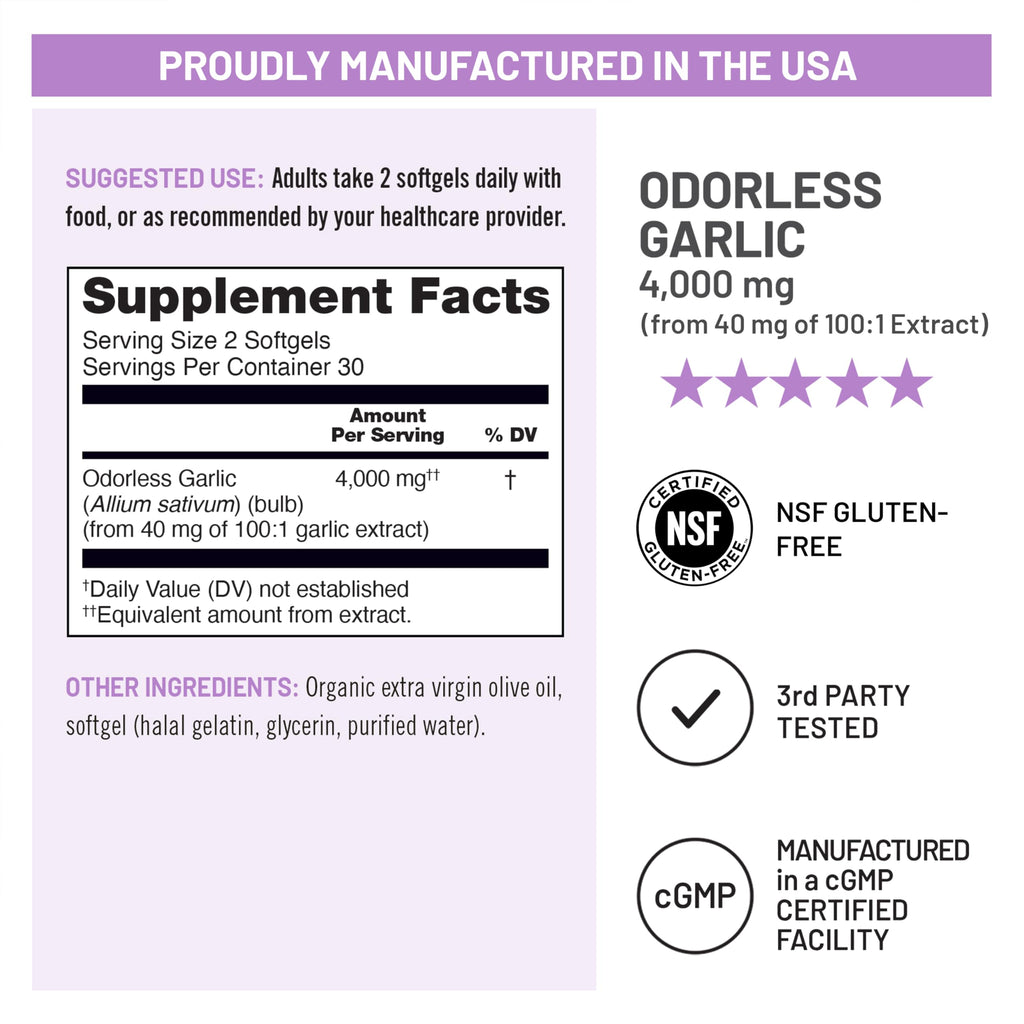 Odorless Garlic Supplement 4000mg 60 Count H8692
