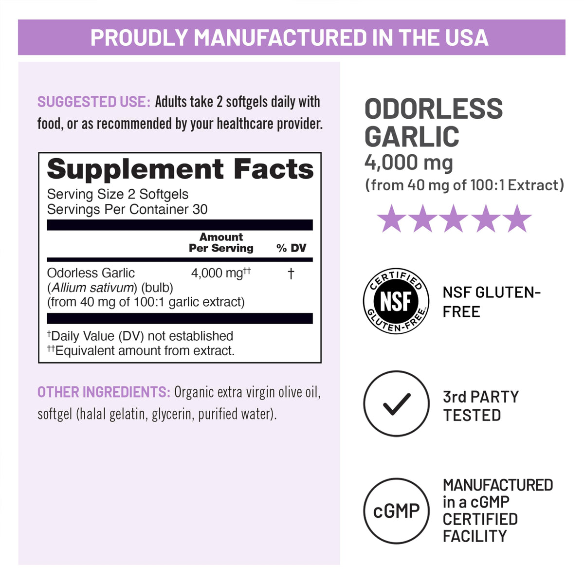 Odorless Garlic Supplement 4000mg 60 Count H8692