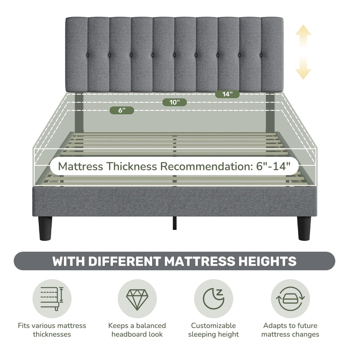 Queen Size Bed Frame with Headboard J1357