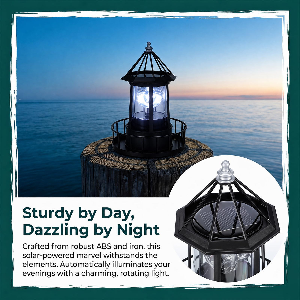 Solar Lighthouse Rotating LED Light IP65 Waterproof Outdoor Lamp F1342
