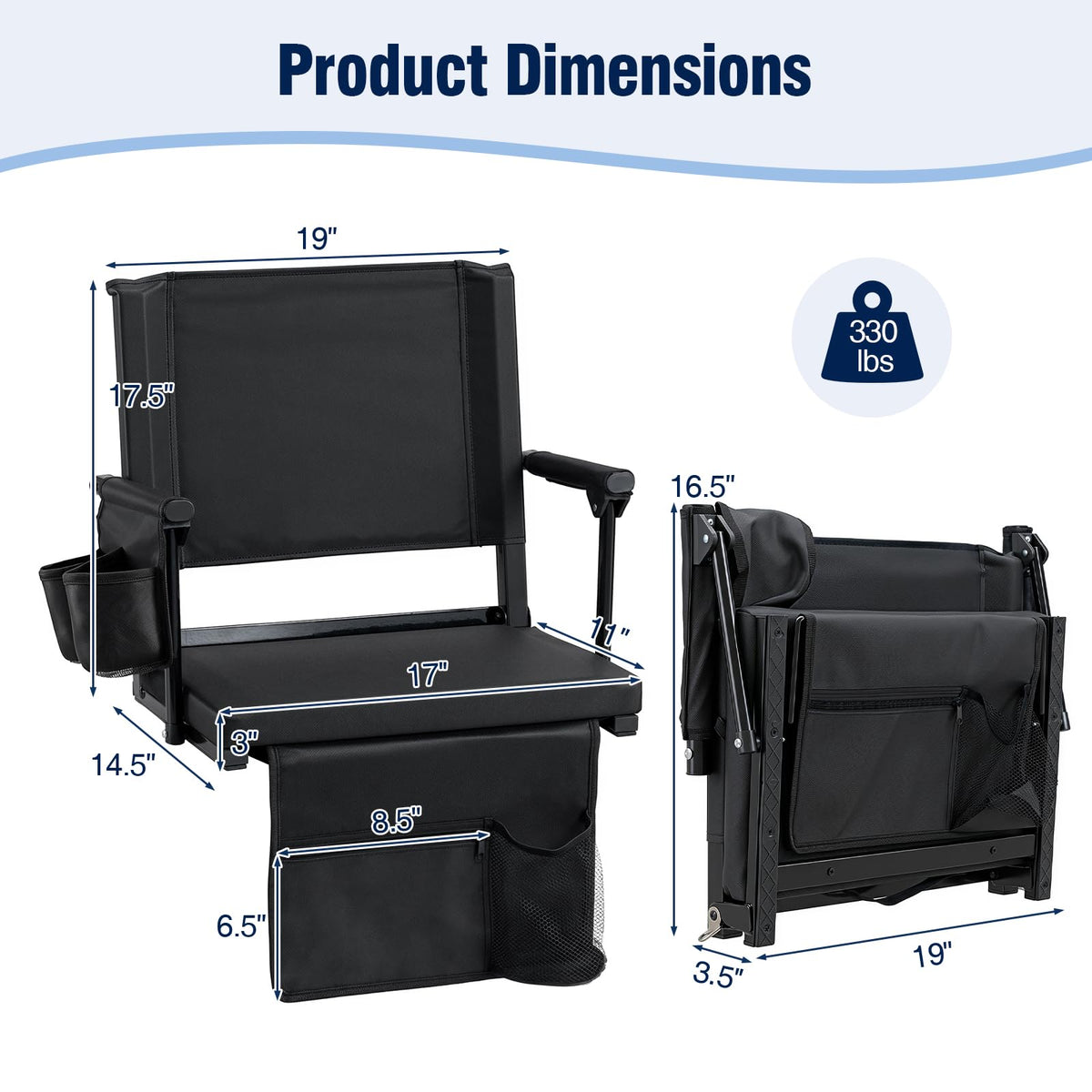 2 Pack Stadium Seats with Back Support & Cup Holders C363