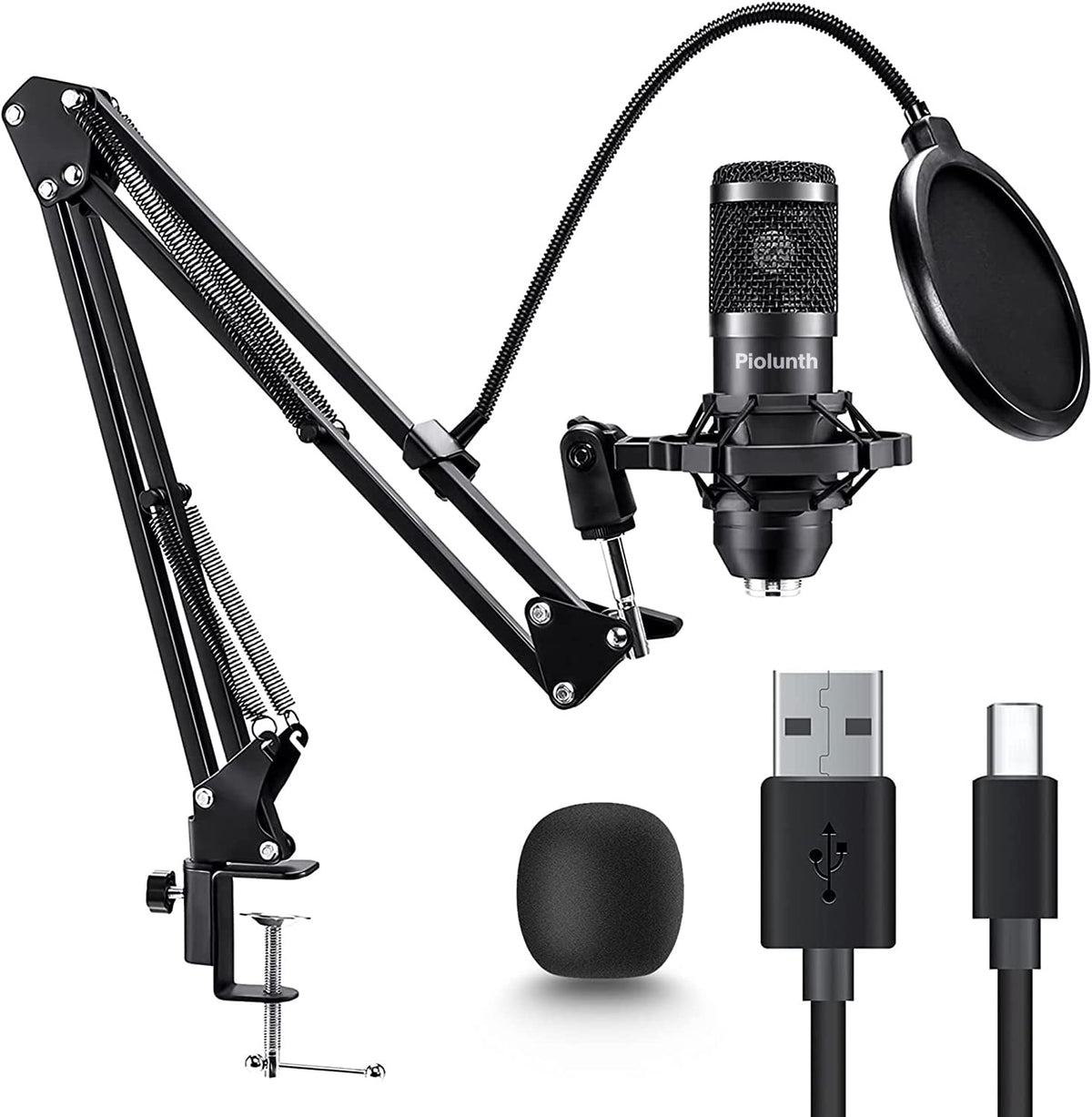 USB Microphone 192kHz/24bit Cardioid Condenser Studio Mic Kit with Boom Arm Y371