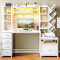 61.4" Computer Desk with Bookshelf, 5 Drawers, Hutch, Outlet, LED B1579