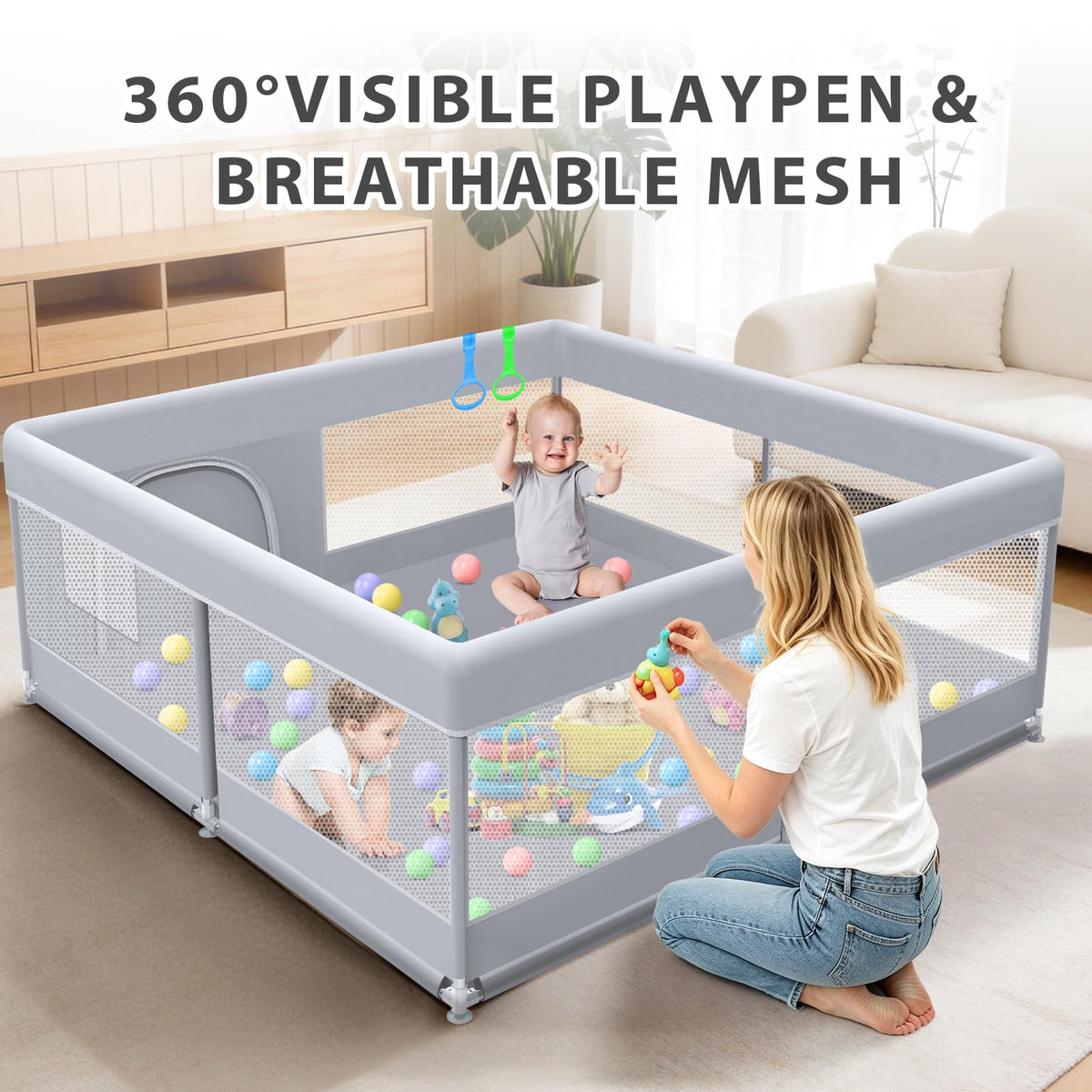50 x 50 Inch Baby Playpen with Breathable Mesh I1522