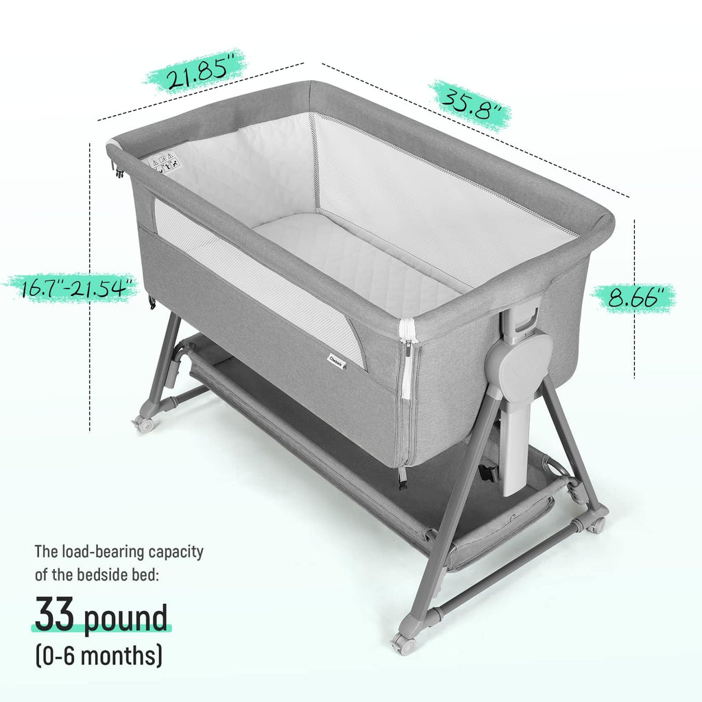 Baby Bassinet with 7 Adjustable Height, Breathable Mesh & Mattress B4265