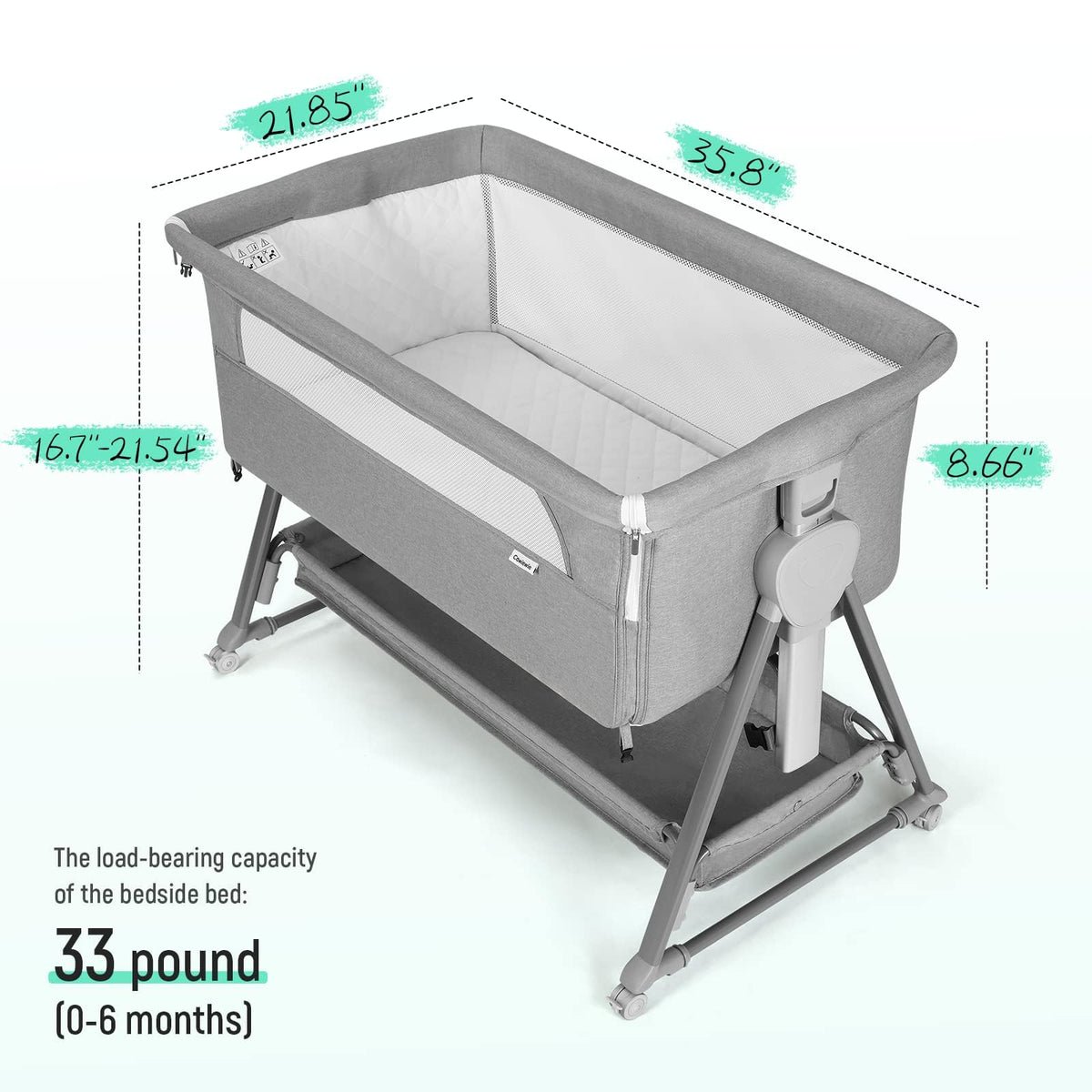 Baby Bassinet with 7 Adjustable Height, Breathable Mesh & Mattress B4265