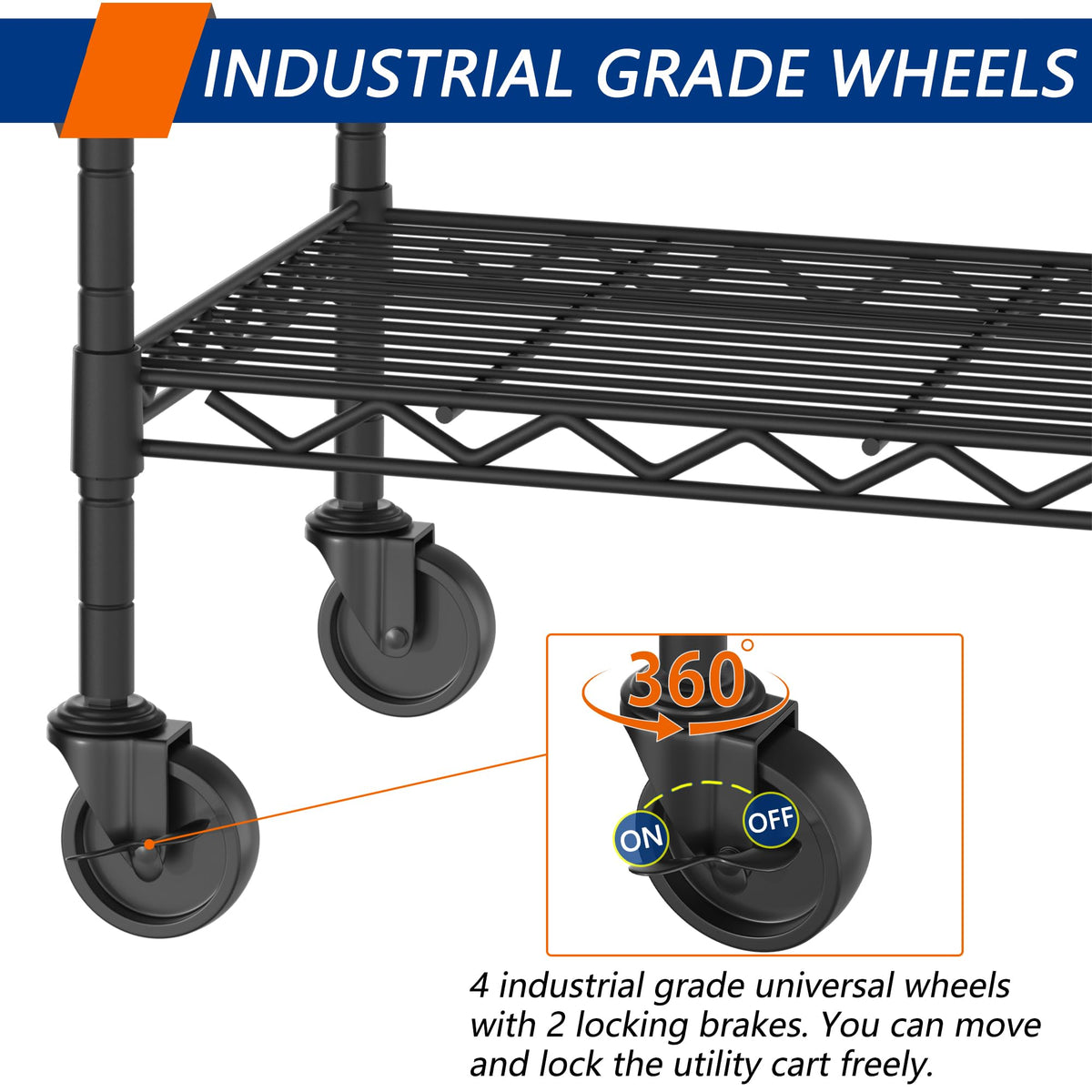 4-Shelf Adjustable Metal Storage Shelving Unit on Wheels, Black E525834