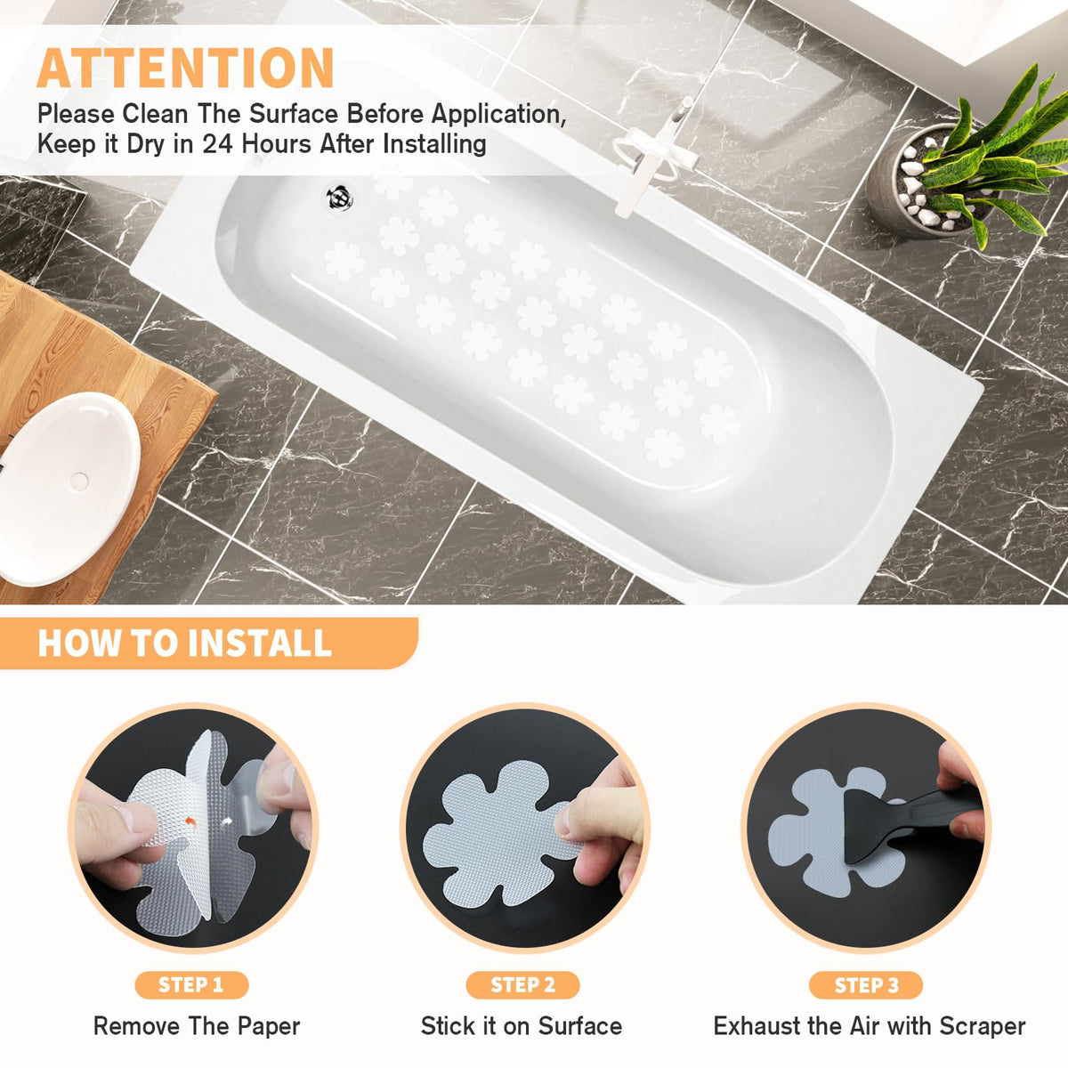 24 PCS Clear Non Slip Bathtub Stickers Y12675