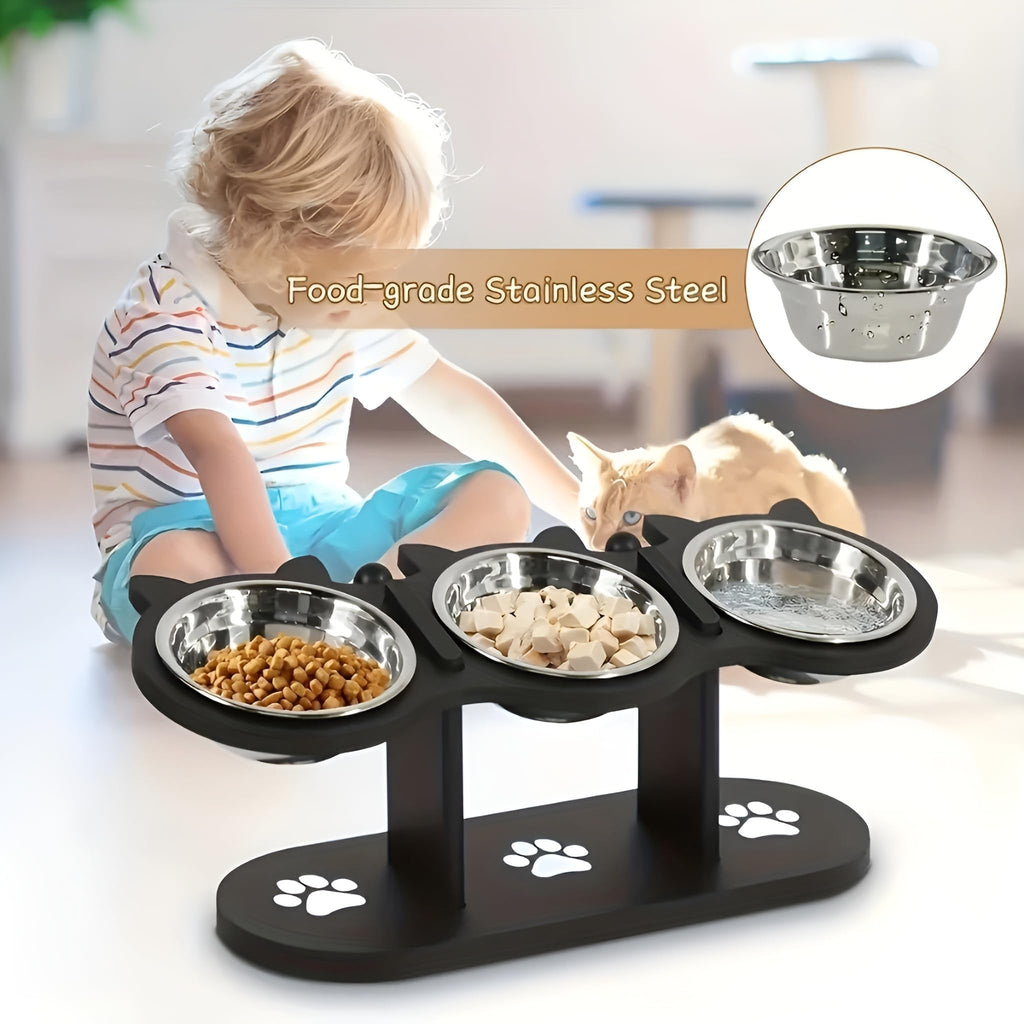 Raised Cat Bowls with 3 Stainless Steel Bowls D268