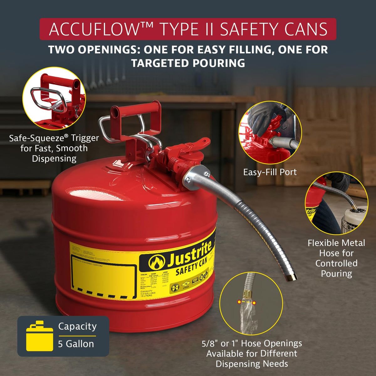 Red Galvanized Steel Gasoline Safety Can W309613
