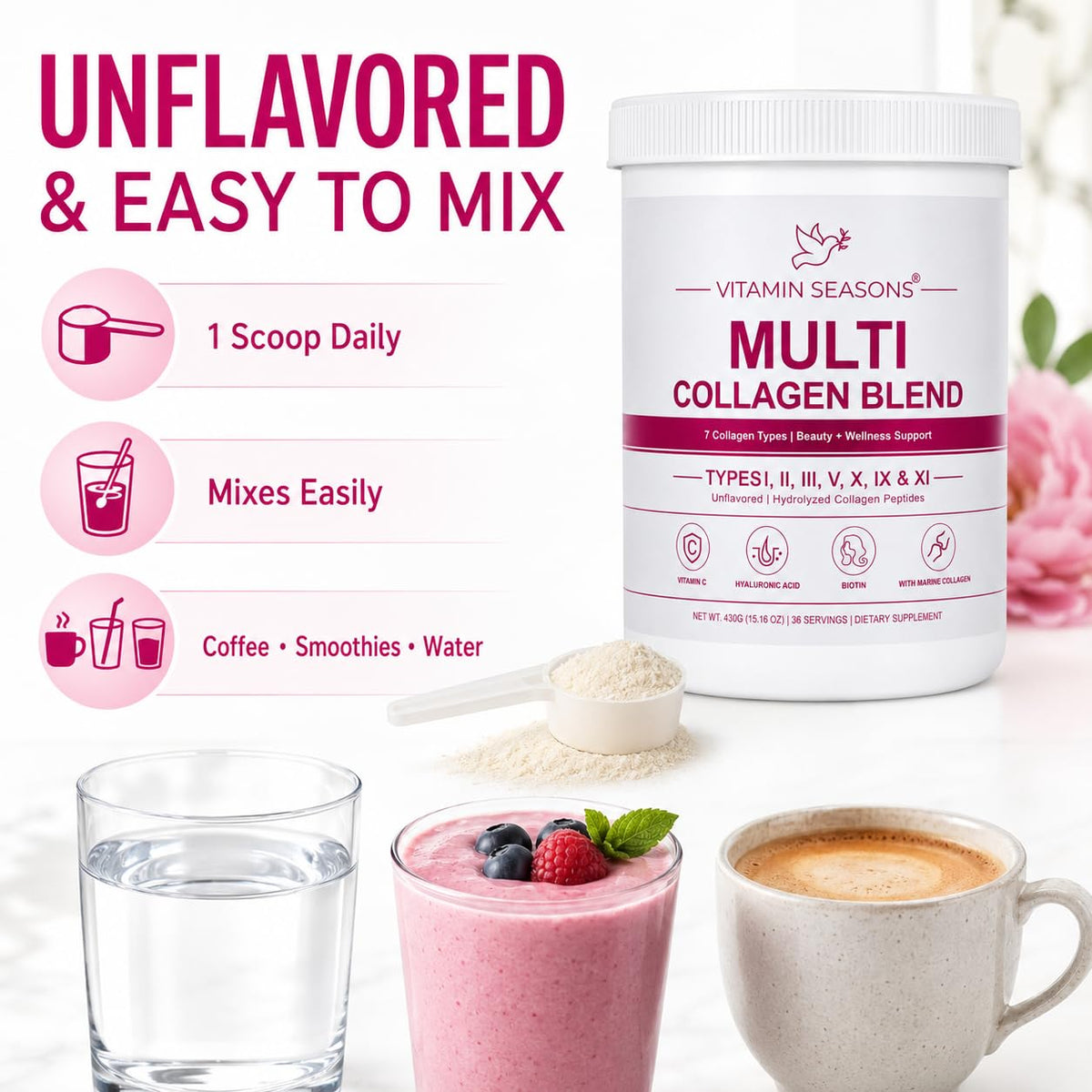 Unflavored Hydrolyzed Collagen Peptides Powder 15.16 oz X1641