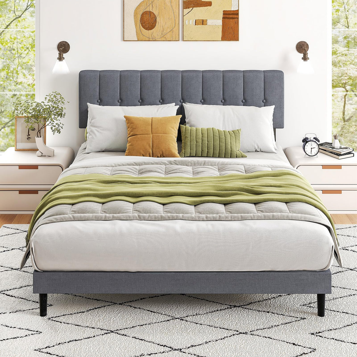 Queen Size Bed Frame with Headboard J1357