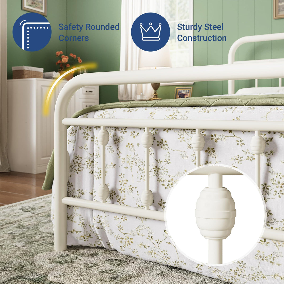 14 Inches Full Size Off White Metal Platform Bed Frame A62057