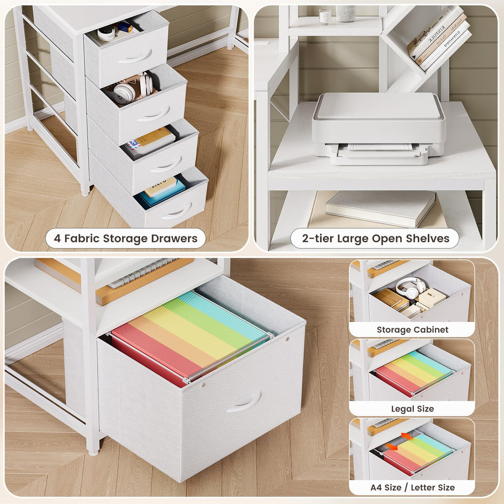 61.4" Computer Desk with Bookshelf, 5 Drawers, Hutch, Outlet, LED B1579