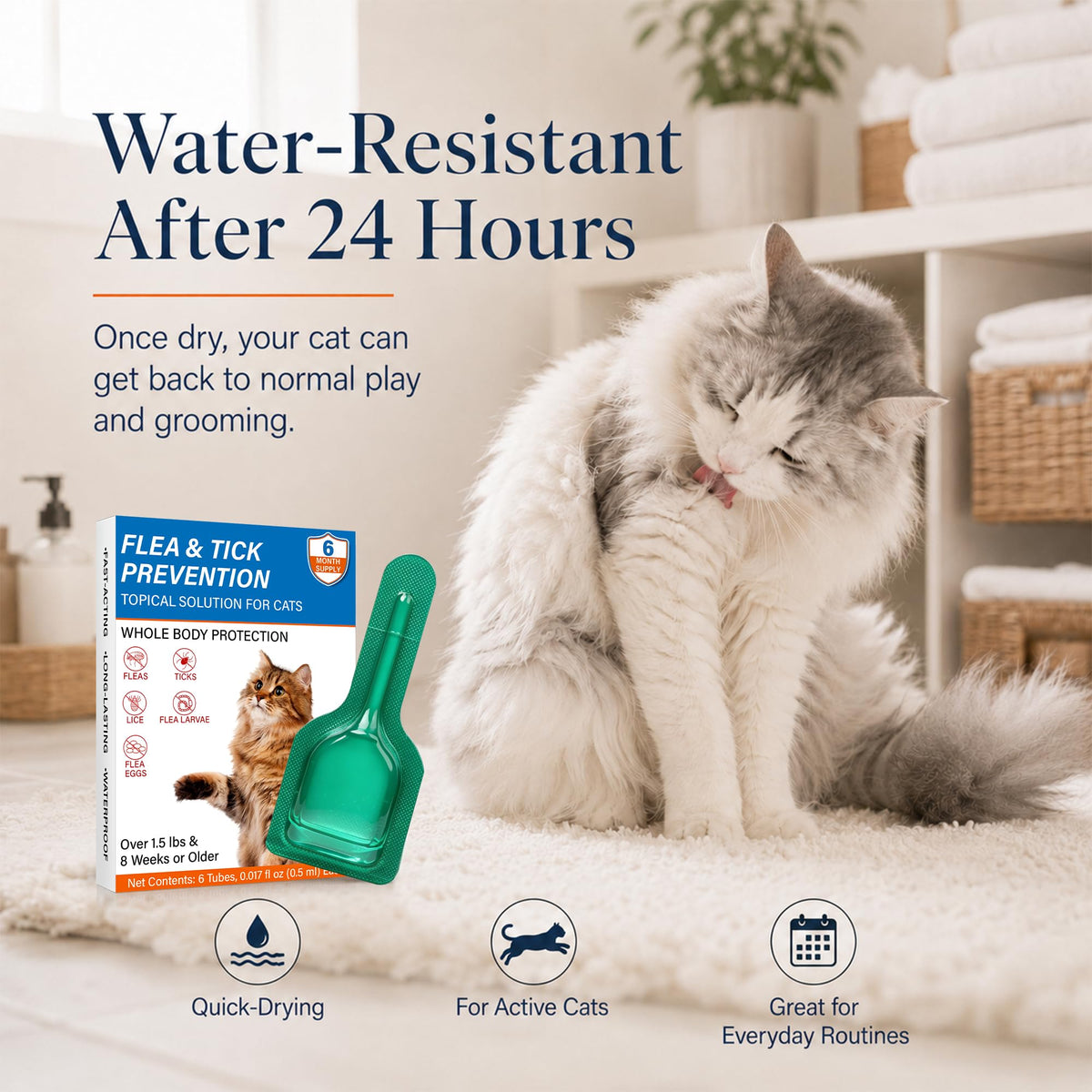 Waterproof Topical Flea & Tick Preventative for Cats, 6 Doses D280130
