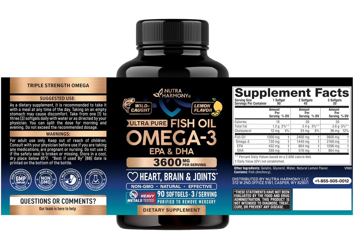 Omega 3 Fish Oil 3600 mg 90 Softgels A87468