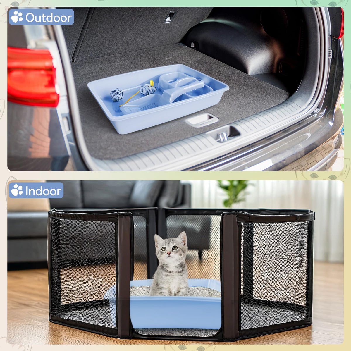 Cat Litter Box Set with Litter Scoop, Double Dish Cat Bowl, Mouse and Ball Toy L285