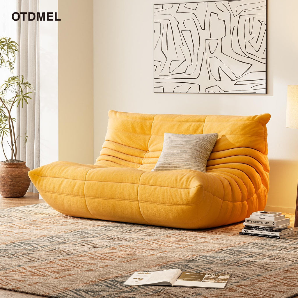 Yellow Suede Memory Foam Loveseat Bean Bag Chair W57170