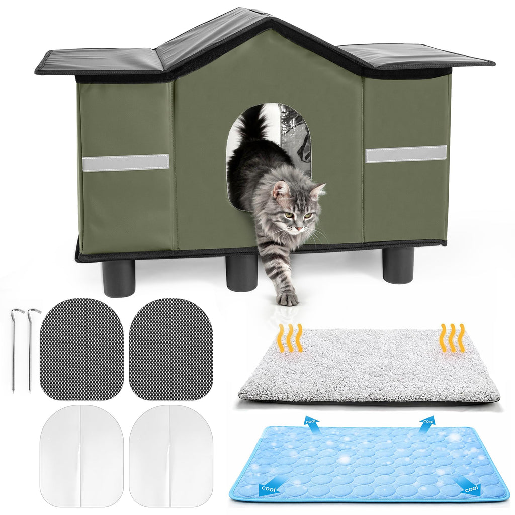 Insulated Outdoor Cat House with Self Warming & Self Cooling Mat F423534