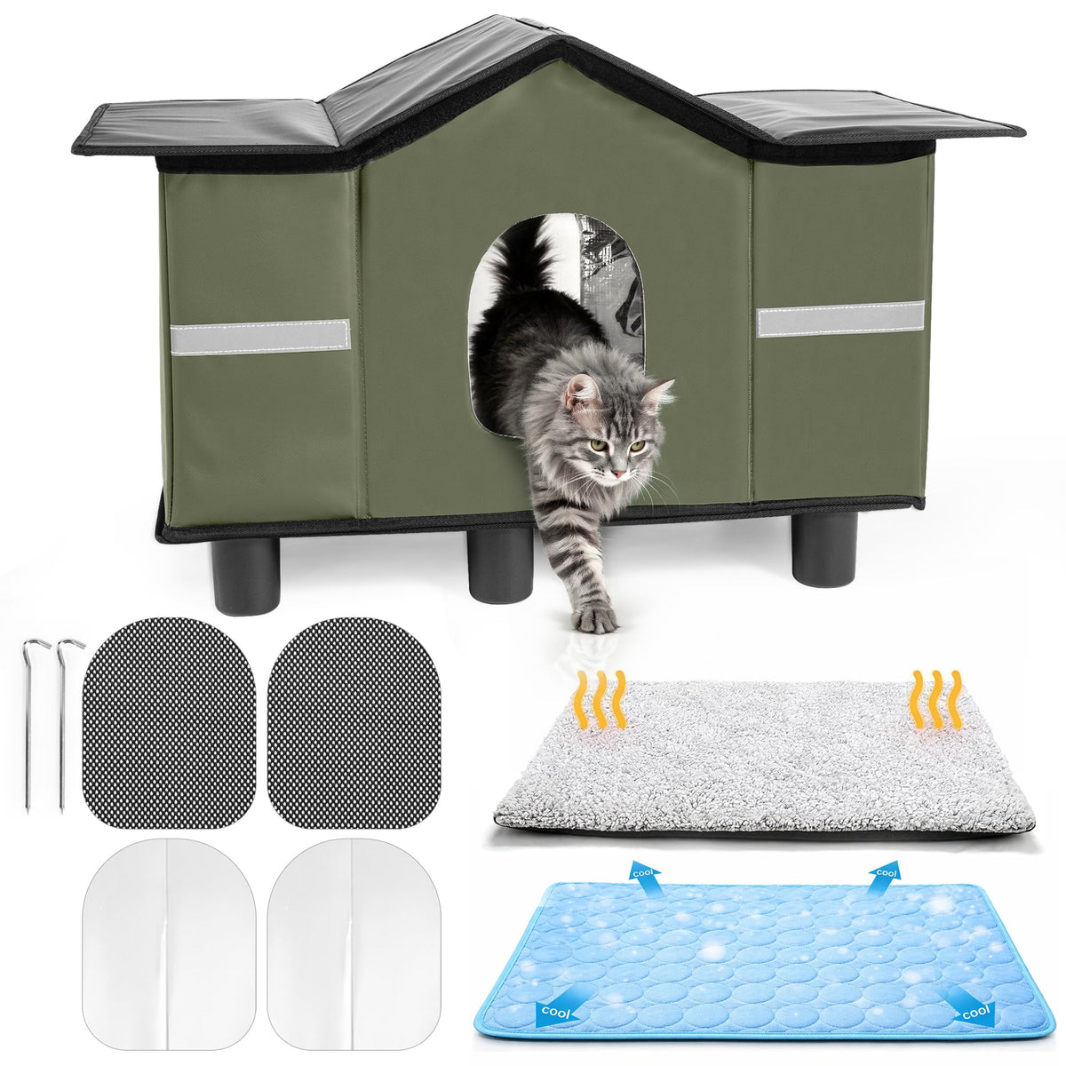 Insulated Outdoor Cat House with Self Warming & Self Cooling Mat F423534