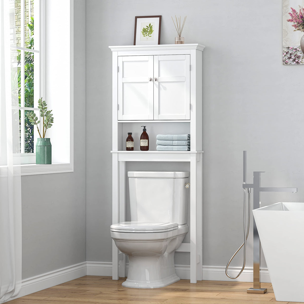 Over the Toilet Storage Cabinet with Doors and Adjustable Shelf I618944