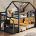 Black Twin Over Twin Metal Bunk Bed with Storage Staircase P6531