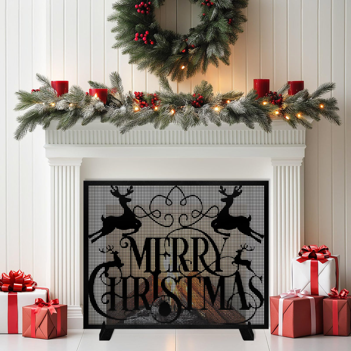 Christmas Fireplace Screen I352