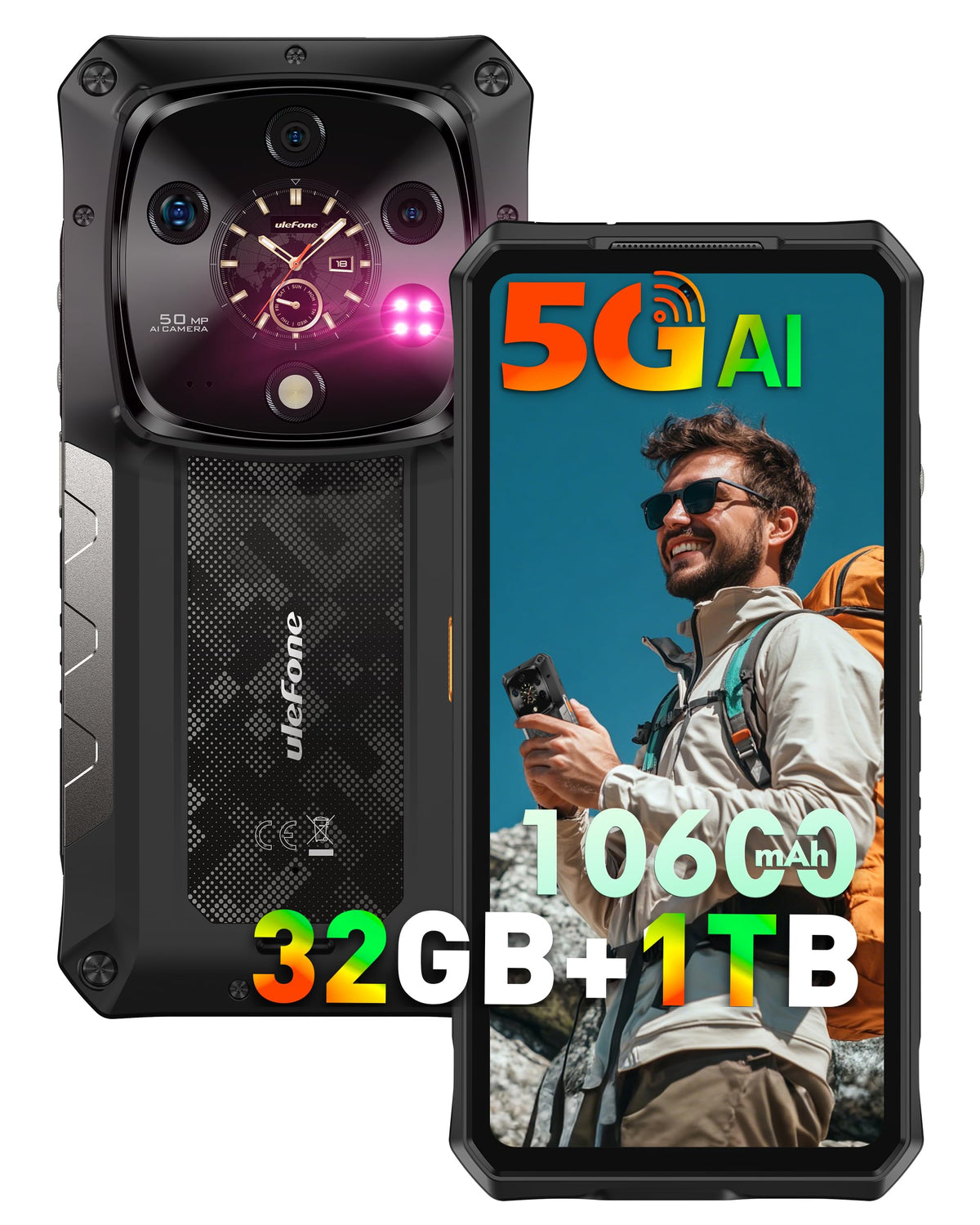 5G AI Rugged Phone, 32GB+1TB/2TB Expansion, 6.67" Dual Screen, 64MP+50MP+50MP Camera, 120W, IP68/IP69K, Android 15 Q2720