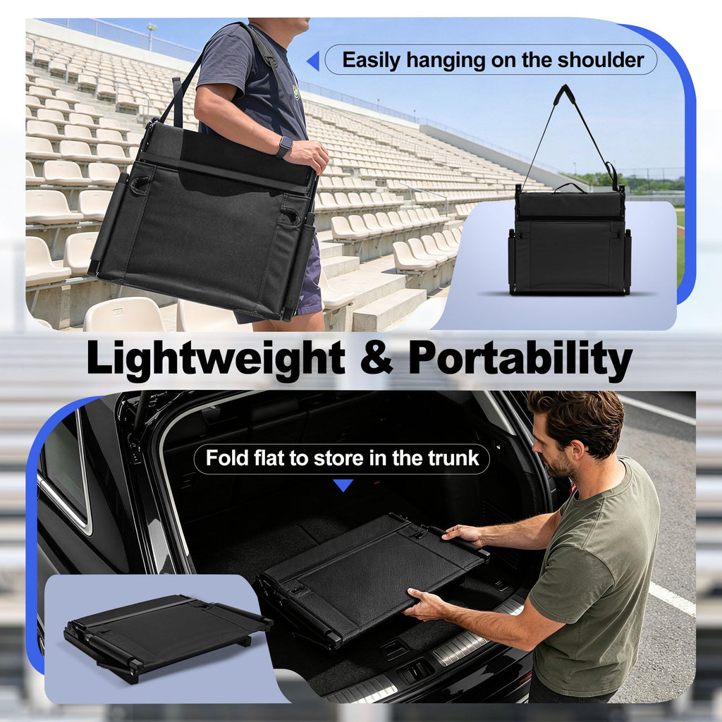 2 Packs Foldable Stadium Seats with Adjustable Backrest and Cup Holders Black F661796