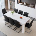9-Piece Walnut Wood Grain Dining Table Set with 8 Black PU Leather Chairs B45365