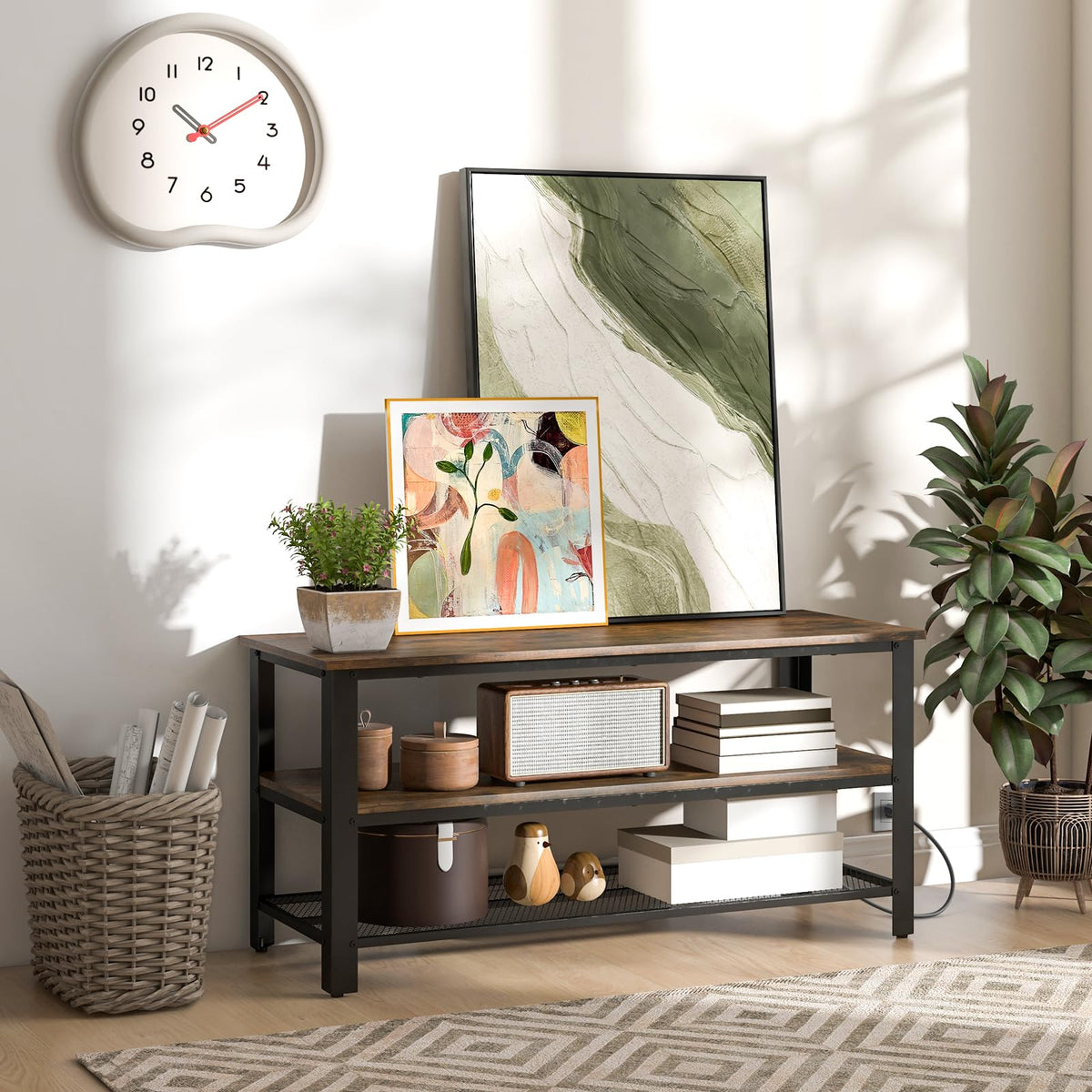 Small 3-Tier TV Stand with Power Outlets and USB Ports D47942