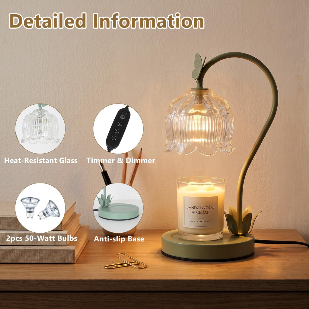 Green Flower Candle Warmer Lamp with Dimmer W7580
