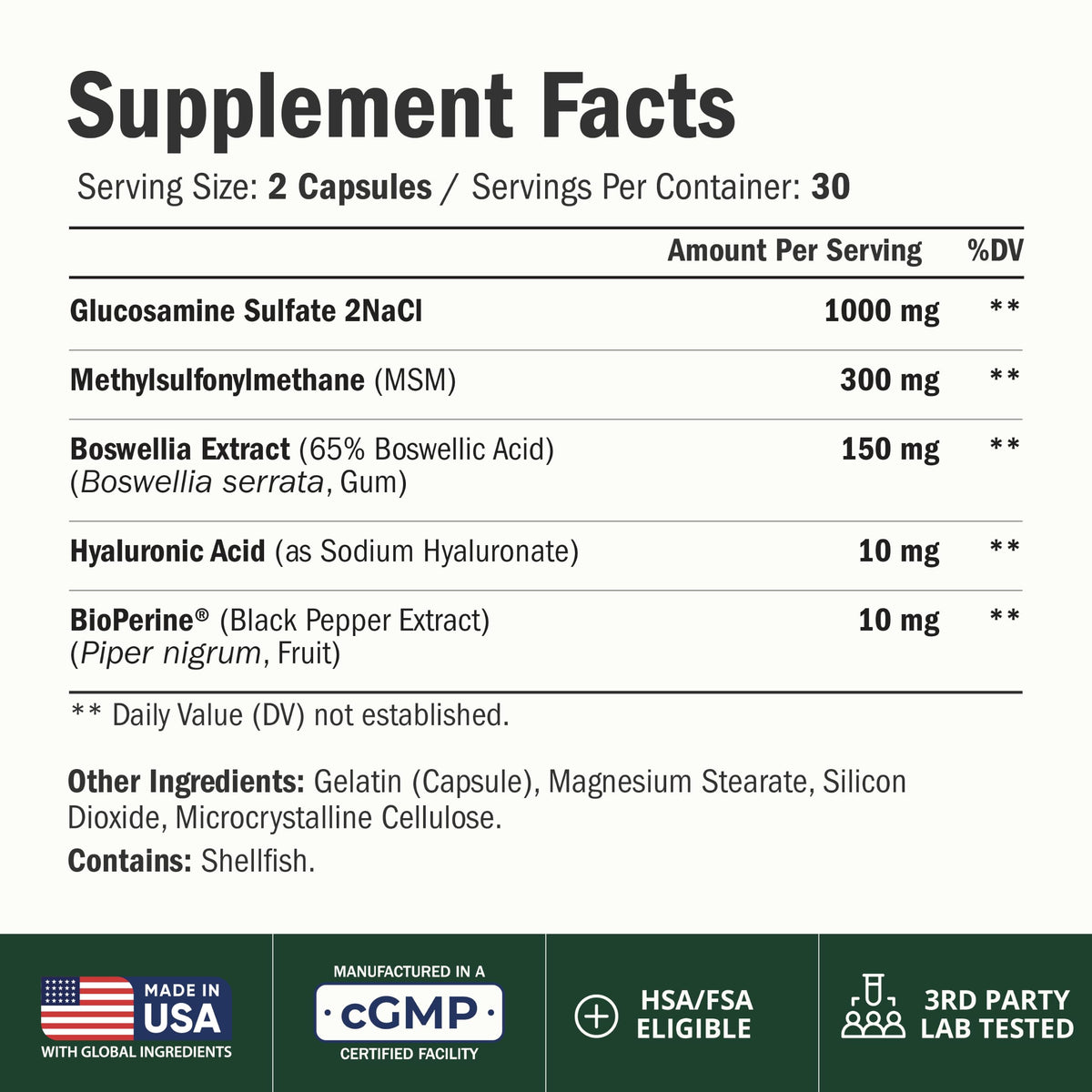 Glucosamine Sulfate 1000mg Joint Supplement 60 Caps J263983