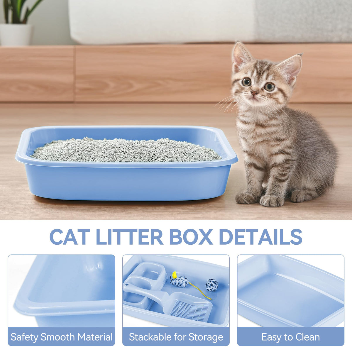 Cat Litter Box Set with Litter Scoop, Double Dish Cat Bowl, Mouse and Ball Toy L285