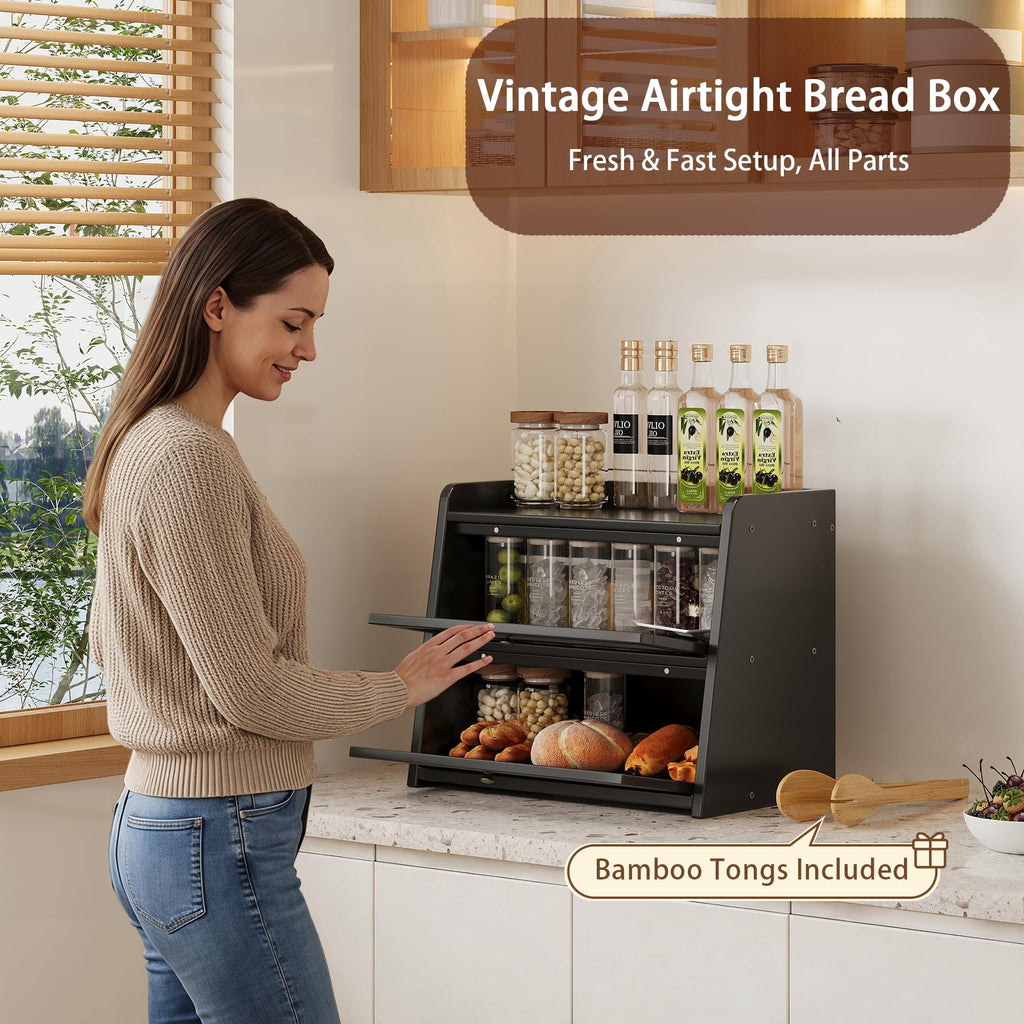 Large Bamboo Bread Box with Window H860440