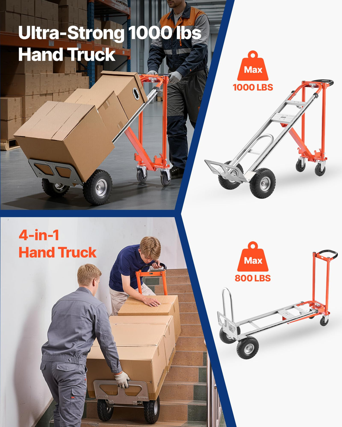 4 in 1 Hand Truck Dolly 1000 lbs Load Capacity R566