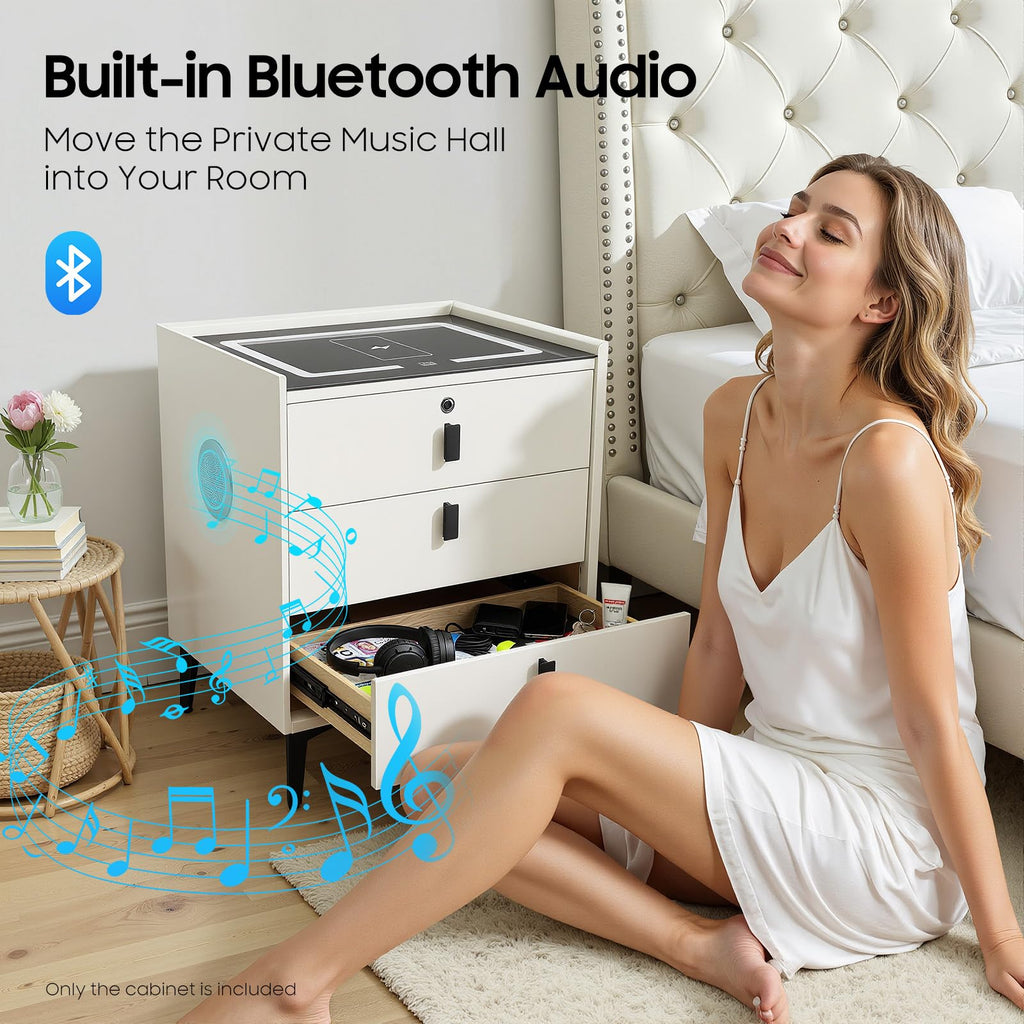 3 Drawer Smart Nightstand with Bluetooth Speaker USB Charging T5477