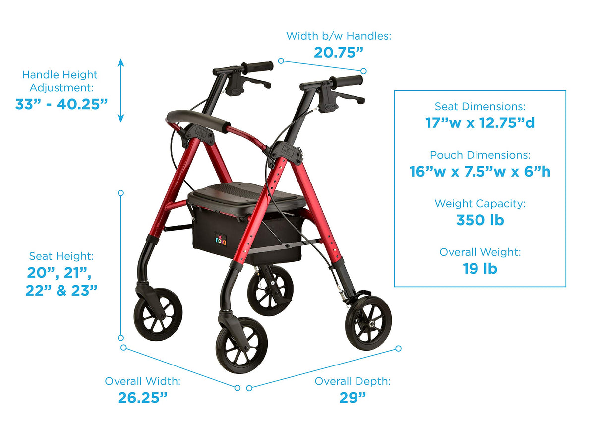 Heavy Duty Bariatric Rollator Walker, 450 lb Capacity, 8” All-Terrain Wheels, Red G68099