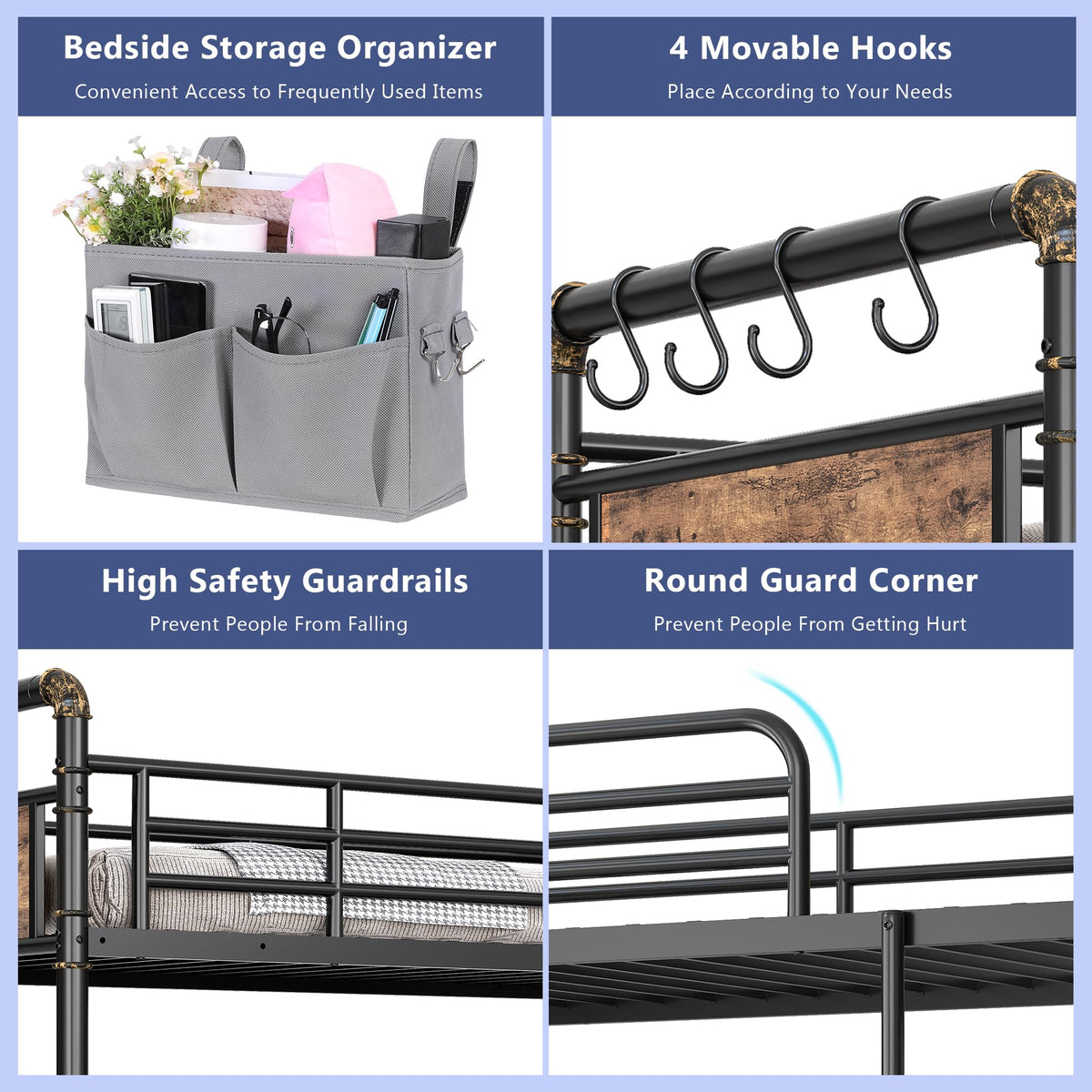 Metal LED Bunk Bed Twin Over Twin with 2 Storage Drawers O8181