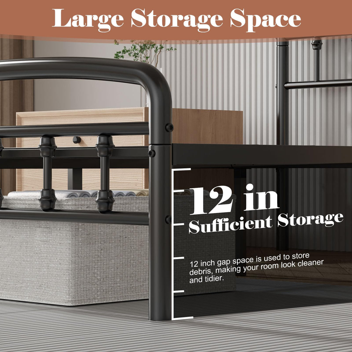 Full Size Metal Bed Frame with Headboard P89052