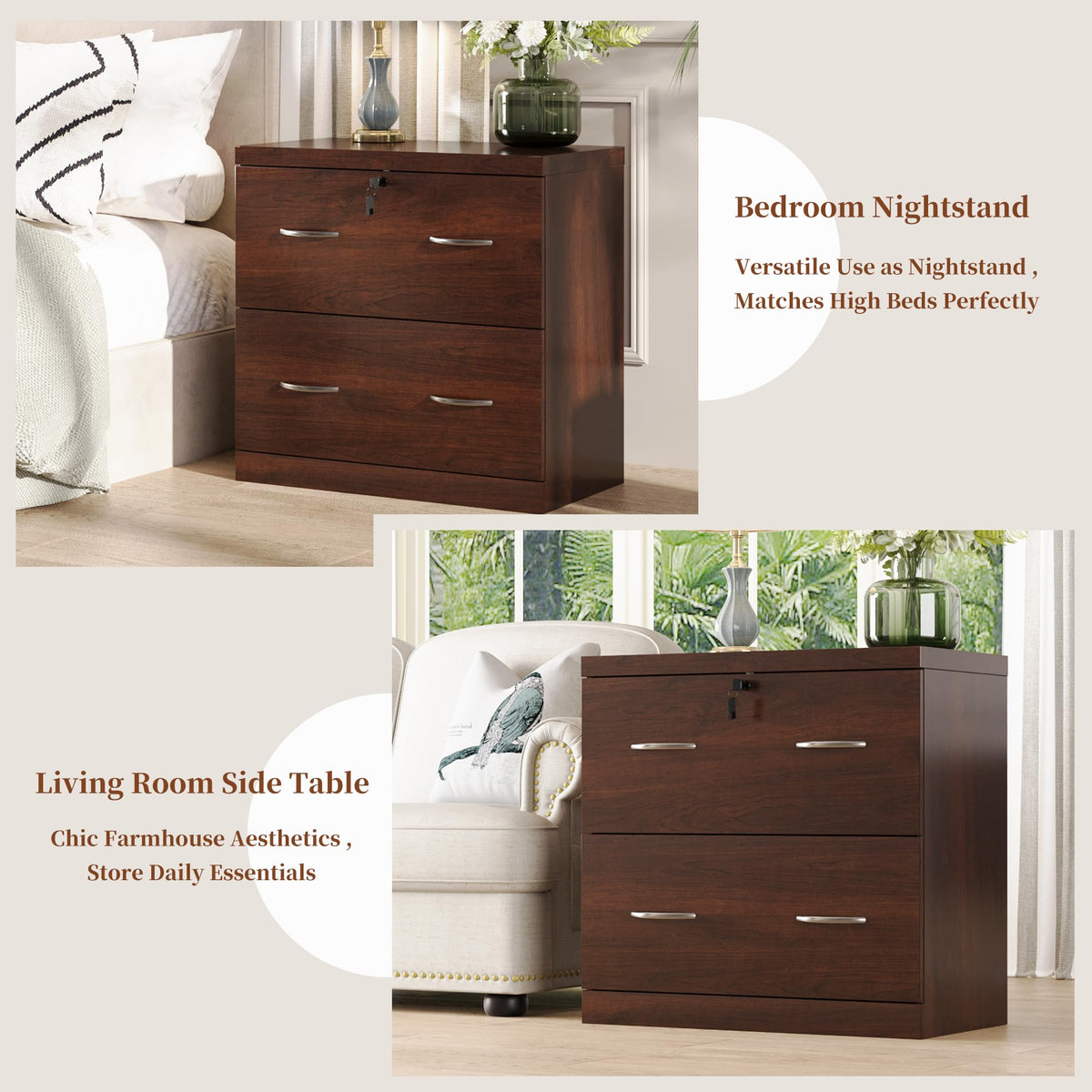 2 Drawer Wood File Cabinet with Lock C93732